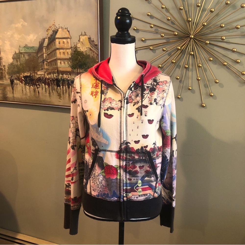 Vintage Y2K Lucky Brand Japanese Art Full Zip Hoodie Sweatshirt - Women’s Size S